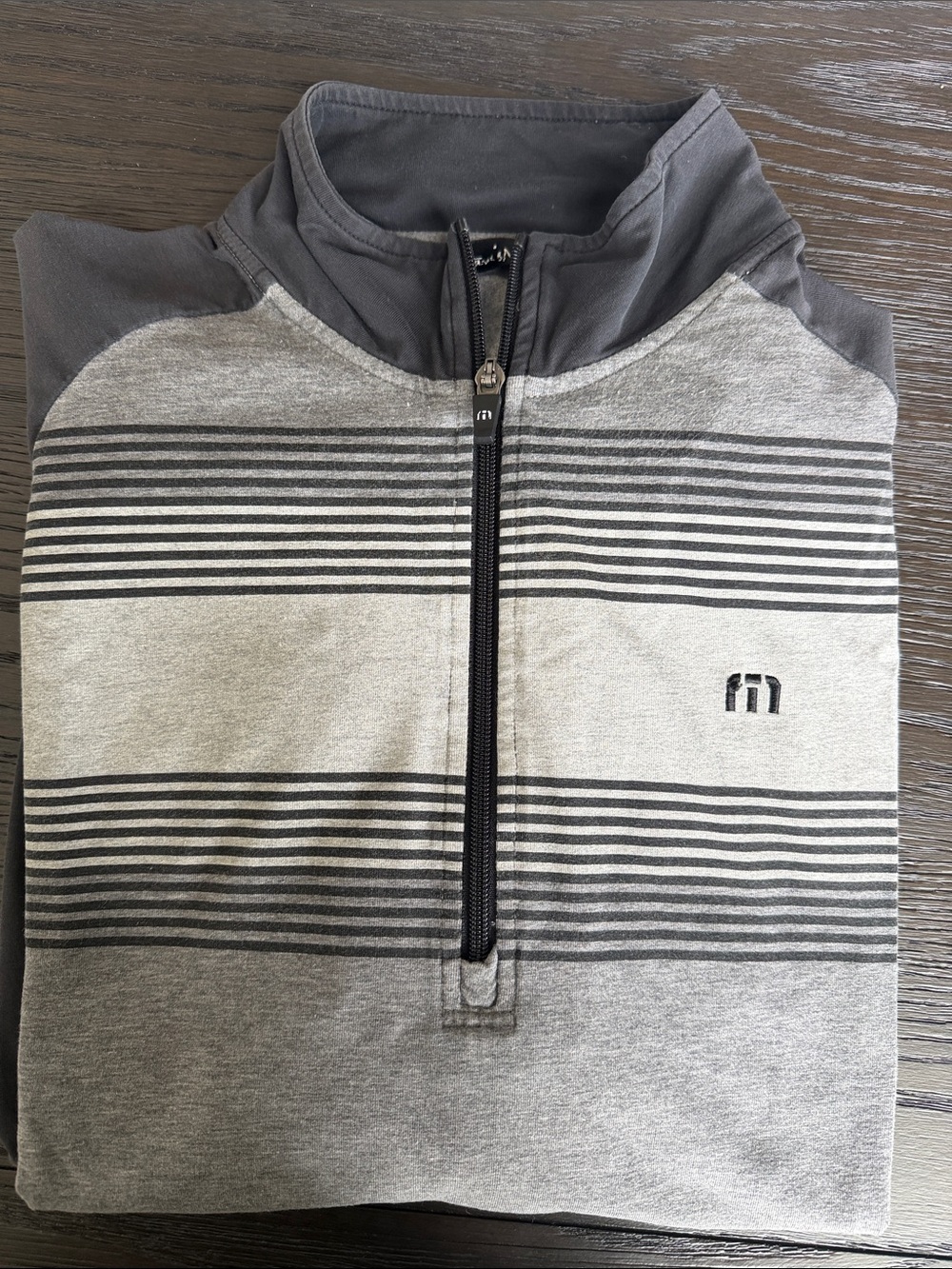 Travis Mathew Gray and Black Striped Half-Zip Pullover